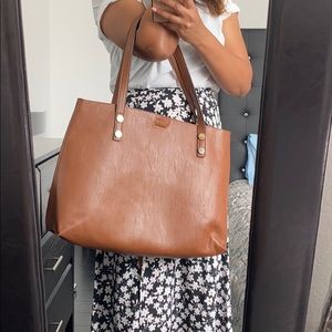 Calvin Klein leather tote bag - saddle brown